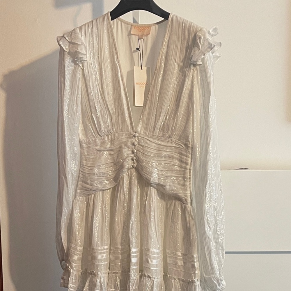 1. Rococo sand Shimmering Silver Ruffle Dress small